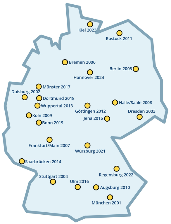 Karte der Standorte Highlights der Physik